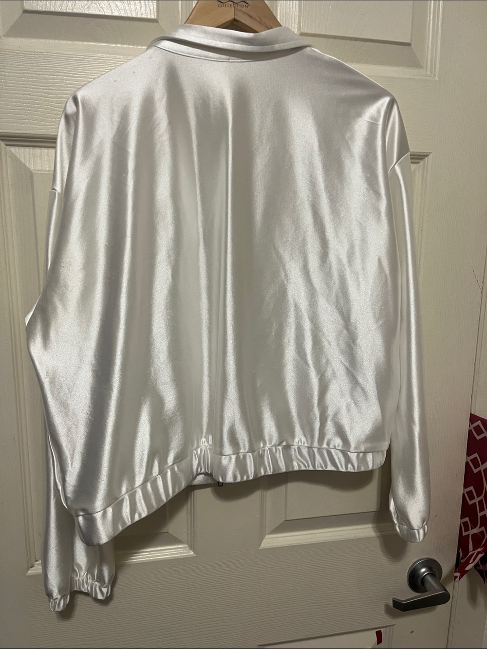 Amazon White Satin Zip-Front Bomber Jacket - Picture 5 of 5